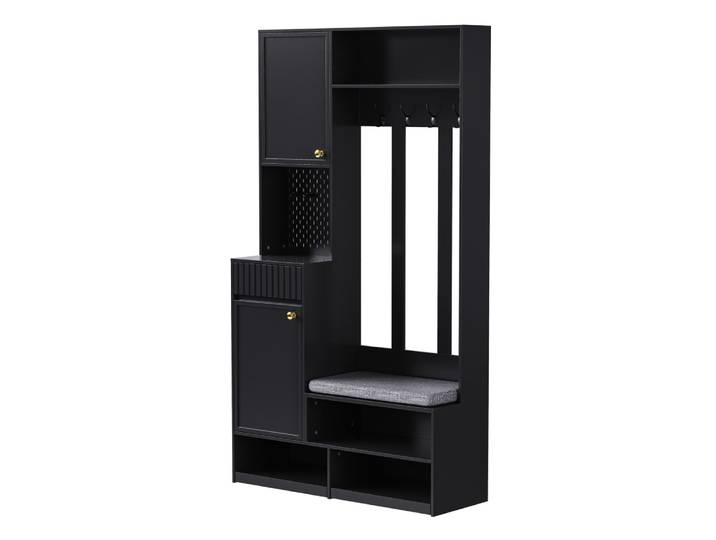 Ensemble entrée avec banc, 4 crochets, portes et tiroirs, noir