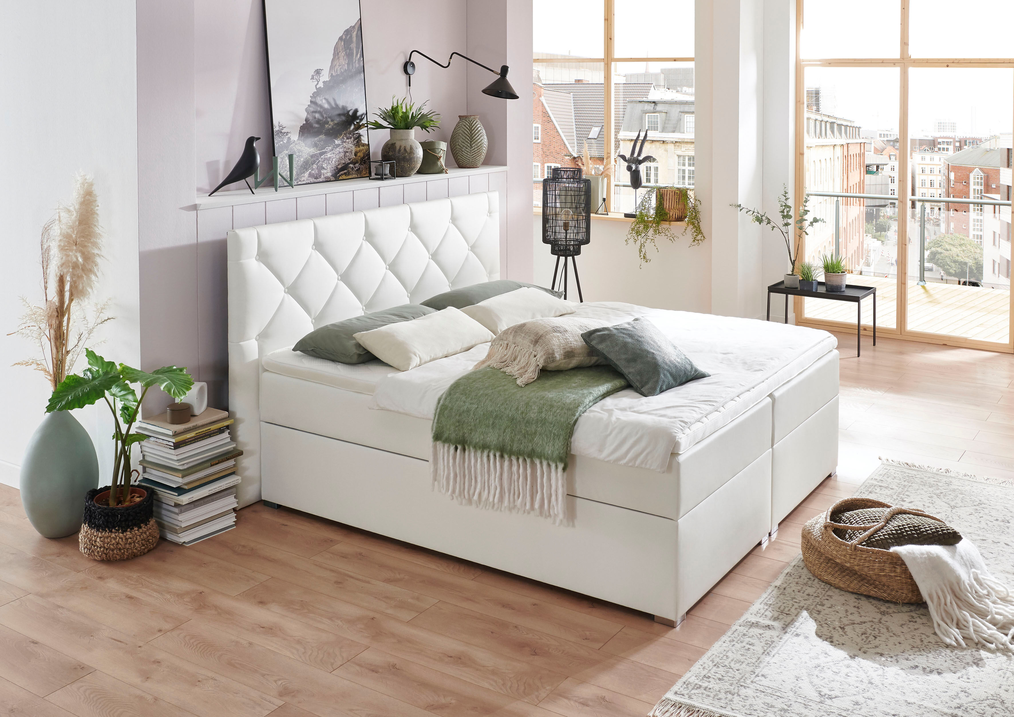 Boxbett "Meike", weiss (weiß), B:160cm L:207cm, Bezug Bett: Kunstleder;Taschen-Federkernmatratze: Kunstleder; Jersey (100% PES);Topper: Jersey 100% PES, ATLANTIC HOME COLLECTION, Komplettbetten, Boxbett, mit XXL-Bettkasten und Topper weiß Kunstleder, Lieg