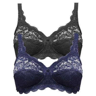 Bügelloser BH SUSA "2er Pack BH ohne Bügel Latina", Damen, Gr. 110, Cup C, bunt (schwarz marine), Spitze, Obermaterial: 77% Polyamid PA. 15% Baumwolle CO. 8% Elasthan EL., BHs