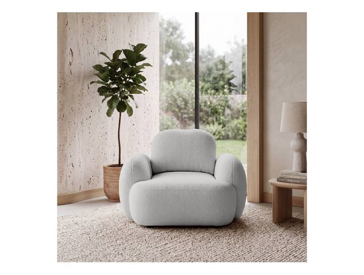 yourhouse24 Sessel OLLY in Bouclé mit echten Holzfüßen – Abgerundetes Design