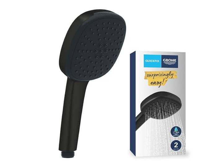 GROHE Vitalio Comfort 110\, Douchette Carrée 2 Jets (Pluie et Stimulant)\, Economie d'Eau\, Sélection Facile\, Procédé Anti-Calcaire\, Noir Mat\, 263972431