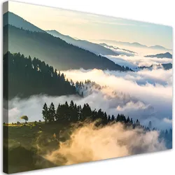 LEINWANDBILD Wald Berge im Nebel Landschaft 60x40cm