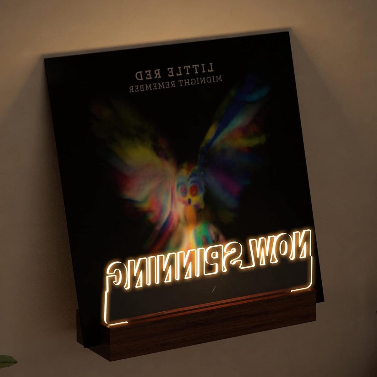 Vinyl Record Stand Wandmontage met LED-verlichting en Warm Wit Licht - Houten Acryl Houder voor Vinyl Album Display en Opslag