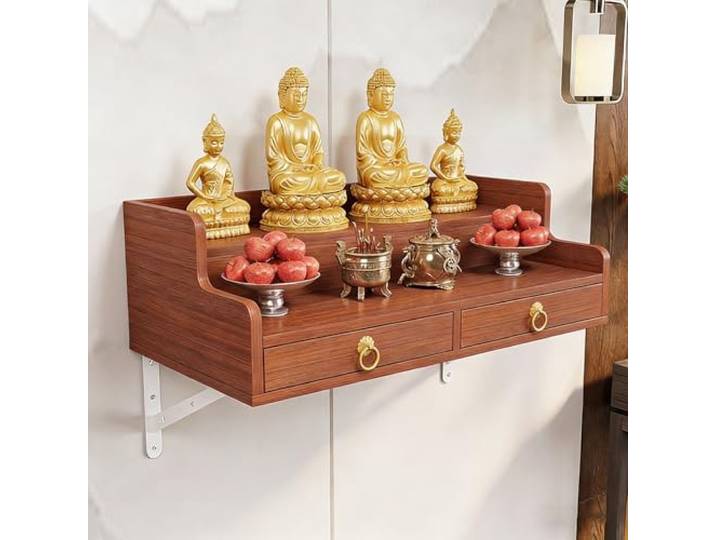 Wandschrank Aus Massivem Holz For Pooja Und Räucherstäbchen, Altartisch Aus Hellem Walnussholz For Den Heimgebrauch(Teak,60cm)