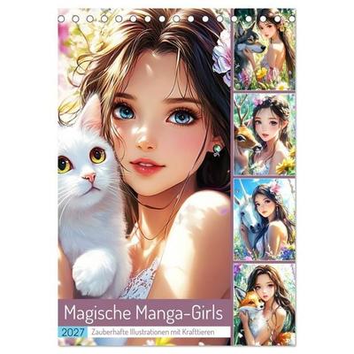 Magische Manga-Girls. Zauberhafte Illustrationen mit Krafttieren (Tischkalender 2027 DIN A5 hoch), CALVENDO Monatskalender
