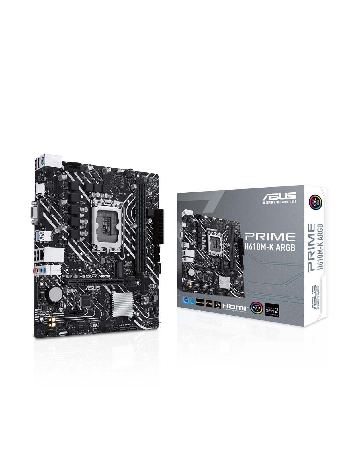 ASUS PRIME H610M-K ARGB Mainboard - Intel H610 - Intel LGA1700 - DDR5 RAM - Micro-ATX