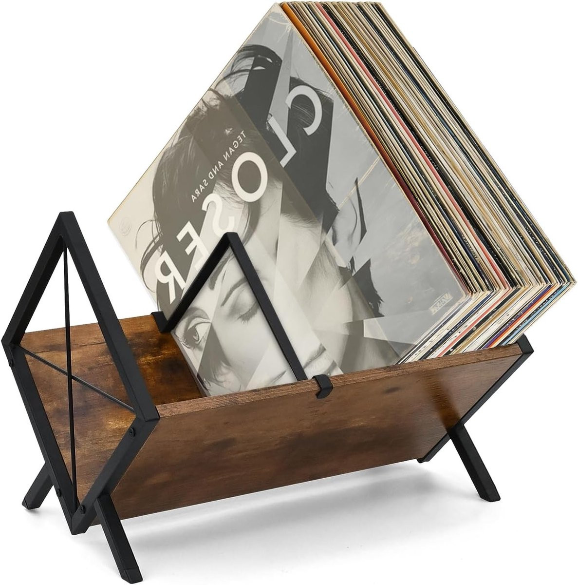 Platen Opbergrek Vinyl Organizer in Industriële Stijl - Zwart - Breedte: 22 cm