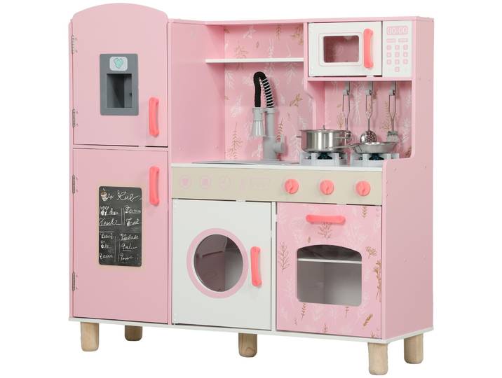 Aiyaplay Jouet Cuisine pour Enfants + 3 Ans Cuisine pour Enfants en Bois Cuisine pour Enfants avec Poêle Sonore Four Robinet Évier Micro-ondes Machine à Laver Machine à Glaçons et Accessoires de