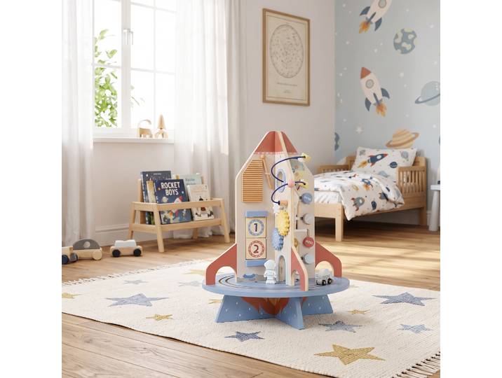 AIYAPLAY Cube Activités Bois Fusée Montessori Engrenages Horloge