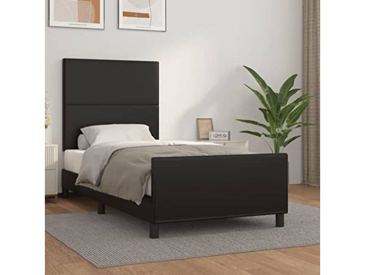 Kunstleder mit verstellbarem Kopfteil Schlafzimmer 90 x 190 cm Schwarz Bettgestell mit Kopfteil Kunstleder Schwarz 90x190 cm höhenverstellbar Stabiler Lattenrost Ohne Matratze Schlafzimmer