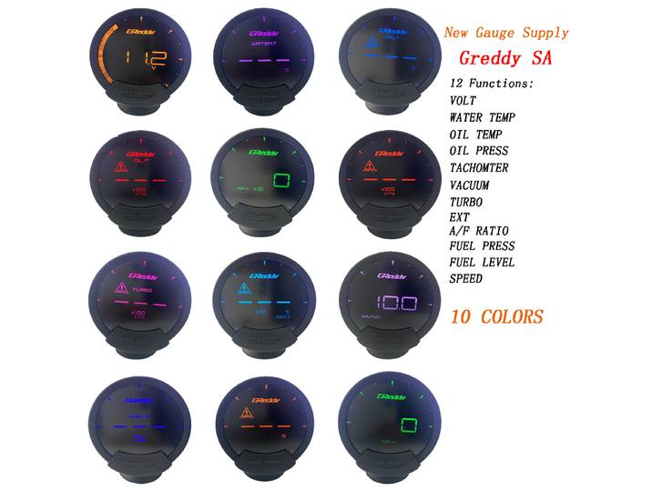 10 couleurs Greddi Sirius, tableau de bord LCD pour course, affichage de la vitesse du turbo. ​ ​ Volts, température de l'eau et de l'huile, pression d'huile, régime moteur, rapport air/carburant,