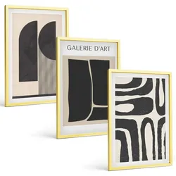 BILDER SET 3er Set - 40x60 cm Goldrahmen - Abstrakte minimalistische Poster