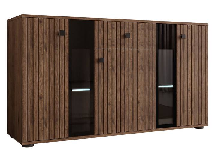MIRJAN24 Kommode Salsa II (mit 3 Türen und Schublade), mit Glasregale, LED-Beleuchtung als Option
