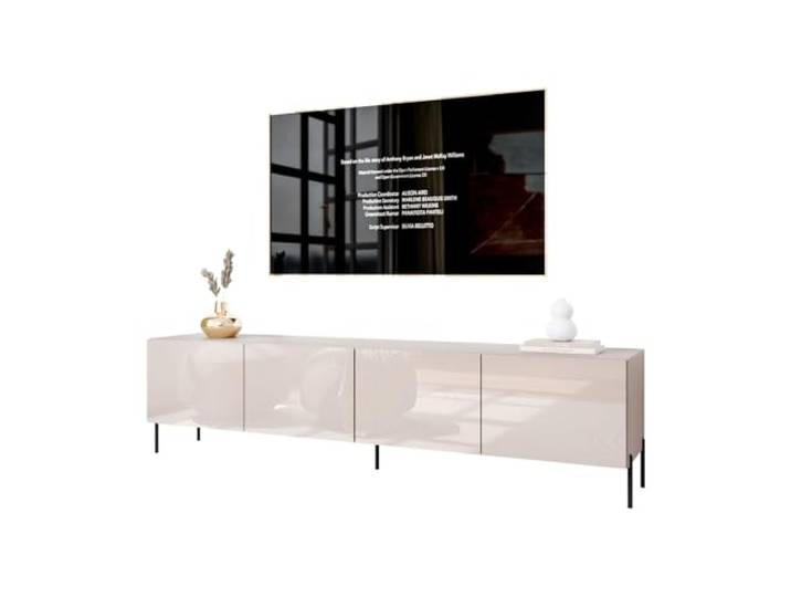 Lookway Moderner wandhängender TV-Schrank in Kaschmir Hochglanz, optional mit LED-Beleuchtung auf geraden Boho-Beinen – COLGANTE 200 cm (mit LED Beleuchtung, Beine: Schwarz)