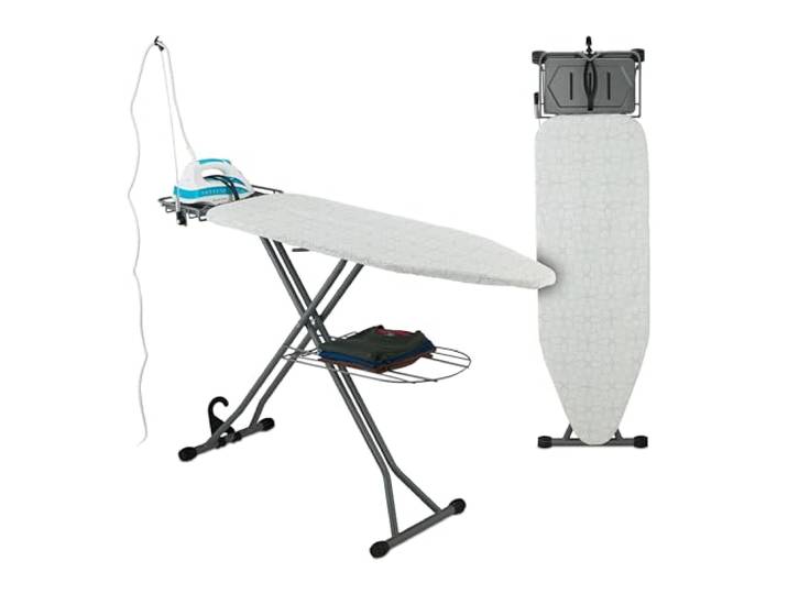 relaxdays Bügelbrett für Dampfbügeleisen, 115 x 39 cm, höhenverstellbar, Bügelstation & Kabelführung, Bügeltisch, weiß