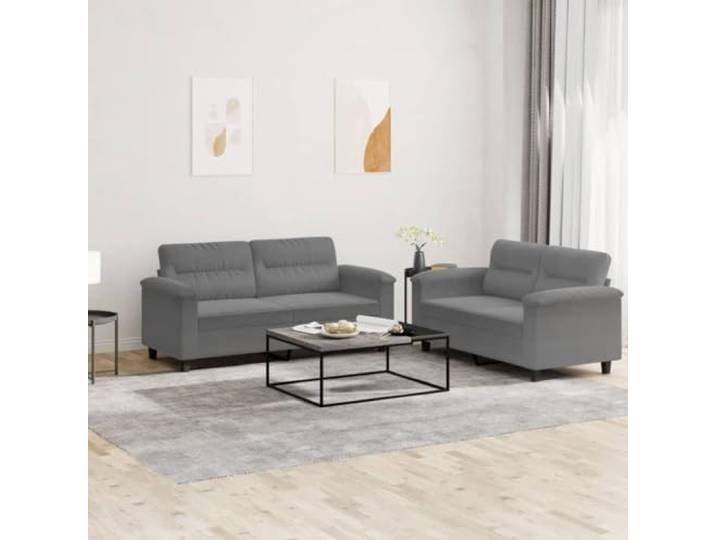 HEFZGDB 2-TLG. Sofagarnitur mit Kissen Dunkelgrau Mikrofasergewebe Langlebiges Polstermöbel Robustes Gestell Bequemes Sitzerlebnis Perfekt für Wohnzimmer und Entspannung