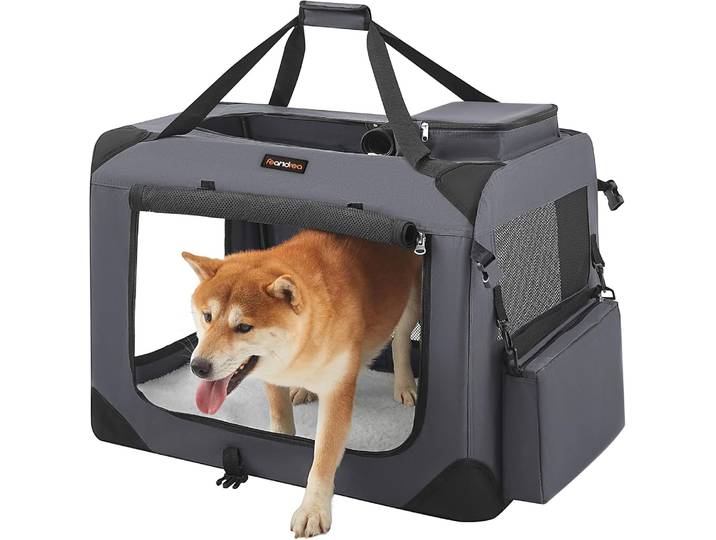 Faltbare Hundebox L 70x52cm Transportbox atmungsaktiv grau