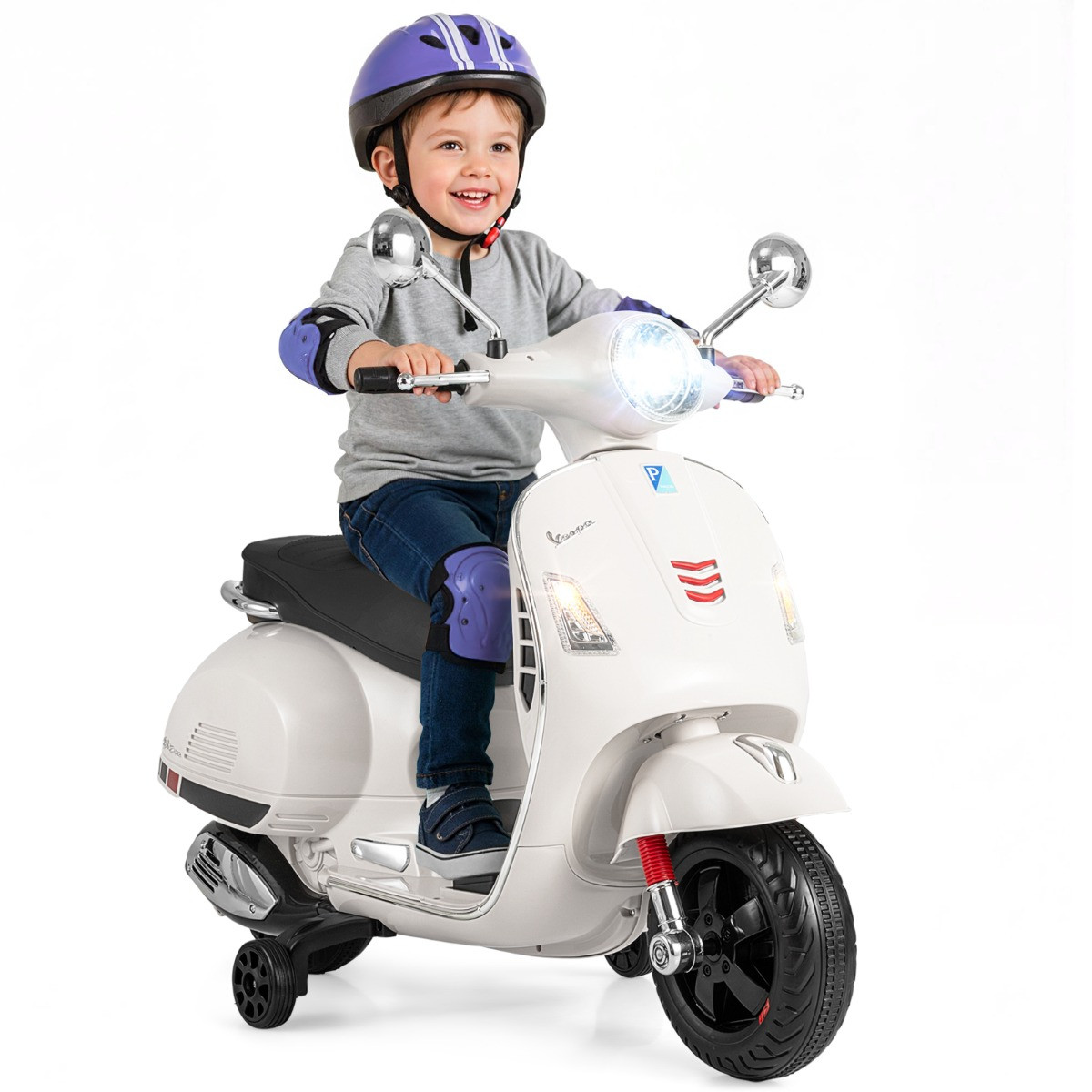 Costway Elektrische Motorfiets voor Kinderen met Vier Wielen - Wit