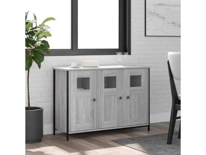 RJPLMFV Anrichte Sonoma, grau, 100 x 35 x 70 cm, Holz, Technik Aufbewahrungsschrank mit Türen, verstellbaren Füßen, Wandbefestigung inklusive, für Wohnzimmer