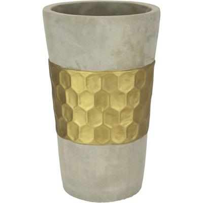 Dekovase I.GE.A. "Goldverzierte Blumenvase", gold, B:15cm H:25cm, Polyresin (Kunststein), Vasen, Vase Zylindervase mit goldener Struktur grau gold Betonoptik Tischvase