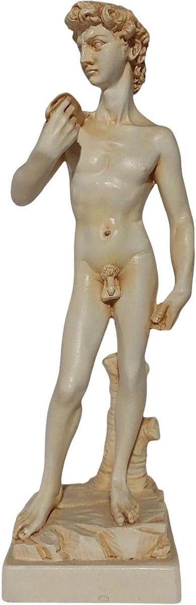 David Standbeeld - Renaissance Beeld - Handgemaakt Albast met Oude Patina - Hoogte: 24 cm