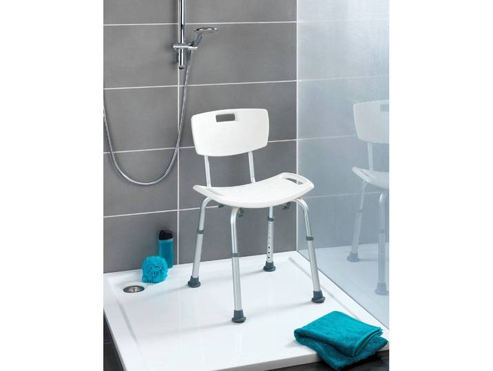 Badhocker Sitz+Rückenlehne: Kunststoff Stuhlbeine: Aluminium Füße: Gummi Weiß 49 x 69 x 54cm