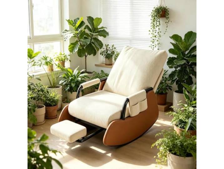 kumamart Polstersessel Schaukelnd - mit Ausziehbarer Fußstütze Kompakter Loungesessel mit herausziehbarer Fußstütze und weichen Armlehnen für Schlafzimmer.