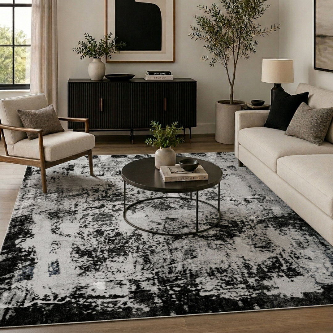 Borough Wharf Galt Abstract Area Rug Black Rectangle 120 x 170cm
