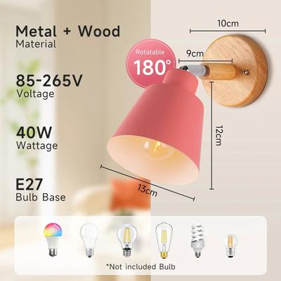 Uplift Picks Nordic Wood E27 Bedside Wall Lamp pink no Bulb