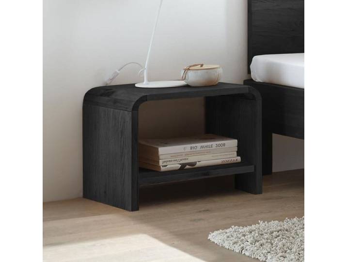 Nachttisch Ecuador Eiche Massivholz H 40cm H:45cm/B:50cm/T:40cm Dunkelgrau modern