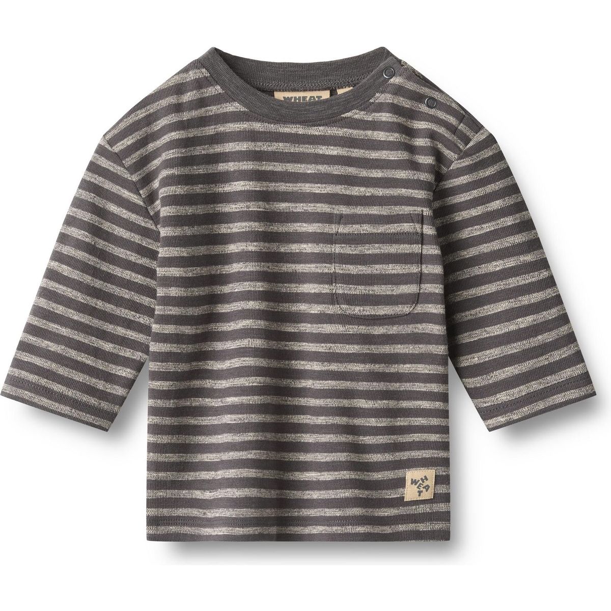 Wheat T-shirt Long Sleeve Ross dark charcoal stripe (9016) 92 6235-101-GOTS-9016-92/2y