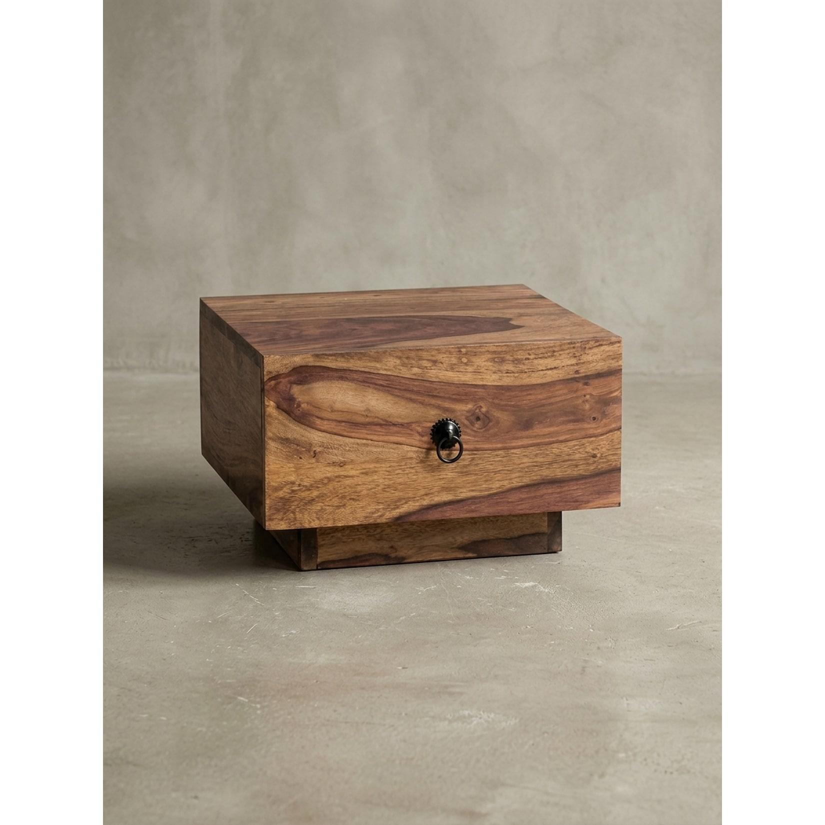 Nachttisch Massivholz Schublade Modern MUMBAI, Dunkelbraun 40x40x25 cm