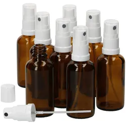 8er Set Apothekerflaschen Glasflasche braun 50ml mit Sprühkopf-Deckel