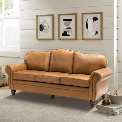 Art of Living Designs "Balvino 81"" Genuine Leather Roll Arm Sofa with Nailhead Trim"