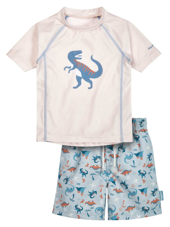 Playshoes 2tlg. Badeoutfit "Dino" in Creme/ Hellblau - 98/104