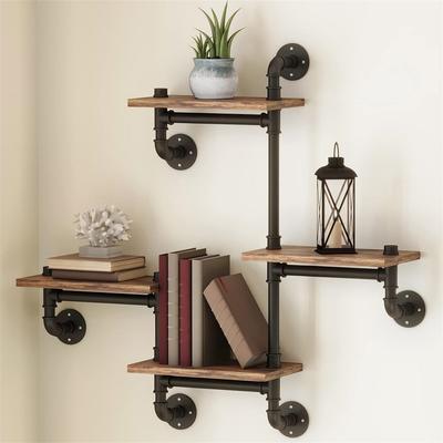 No Industrial Floating Pipe Wall Mounted Shelves Rustic Modern Wood Shelving