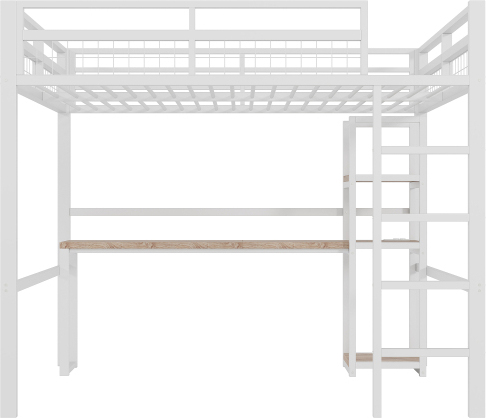 Hochbett 140x200cm ohne Matratze Weiss Gaestebett Einlegeboeden Schreibtisch USB Type-C Trittleiter Einzelbett Metallbett Schreibtisch