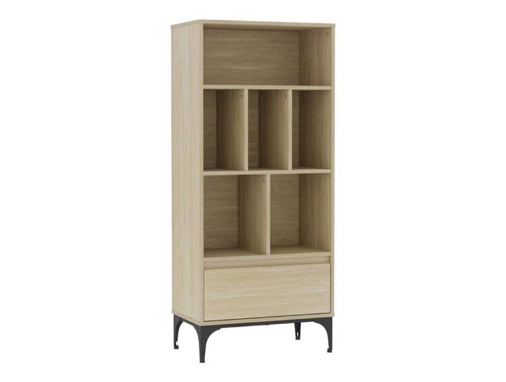 Bibliothèque - HELLOSHOP26 - 137x60x35 cm - Effet chêne clair - 6 compartiments ouverts - Tiroir intégré