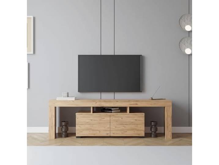 Smart Home Art TV-Lowboard 180 cm – TV-Schrank in Holzoptik Natur mit 2 Tueren & offenen Faechern, modernes TV-Board Fuer Wohnzimmer, Fuer Fernseher bis 75 Zoll