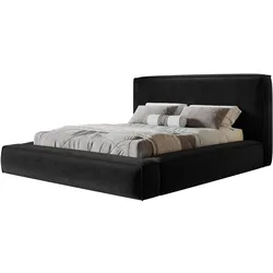 BETT 140x200 - Polsterbett mit Bettkasten und Holzrahmen - Modern Bett - Eleganter Amor-Velvet-Stoff - Kollektion Luna Maxi - Schwarz