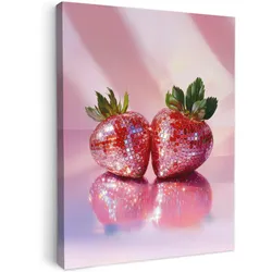 LEINWANDBILD Disco - Obst - Glitzer - Erdbeere Wandbild Wohnzimmer 60x80 cm