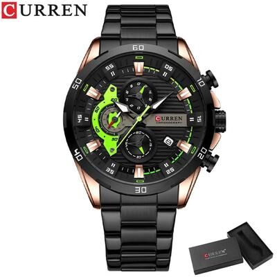 Uplifted Finds Curren Stainless Steel Mens Watch With Luminous Chronograph Dial rose Black Box