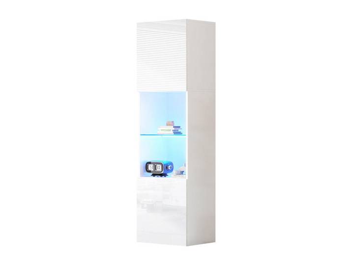 Komhtom Vitrine in Weiße Hochglanzvitrine mit 1 Glasboden, Holz, Mode, 35x160x45 cm, Esszimmer, Vitrinen, Vitrinenschränke
