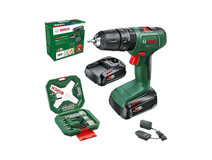 Bosch Home and Garden Akku Schlagbohrschrauber EasyImpact 18V-40 (2x Akku 2,0 Ah, 18 Volt System, mit 34-tlg. Schraubendreher- und Bohrer-Set für Holz, Stein und Metall, im Karton)