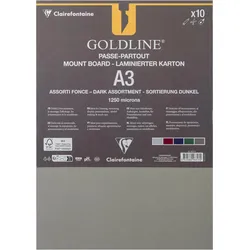 Clairefontaine, Bastelpapier, Goldline Passepartoutkarton A3, 10 Bogen 1,25mm - Sortiment dunkle Farben (10x)