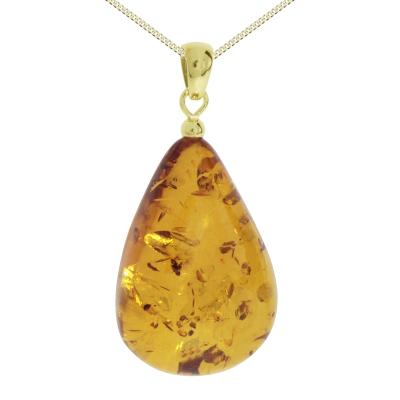 Kette mit Anhänger OSTSEE-SCHMUCK "Ostsee-Schmuck Kette mit Anhänger Tropfen ca. 38 mm lang" Gr. 42, gold, Halsketten, Damen, 42cm, Gelbgold 333, L: 42