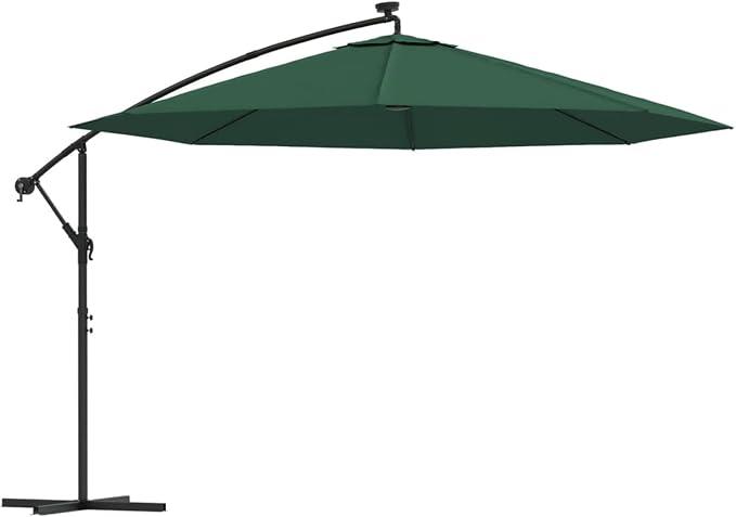 Ampelschirm Sonnenschirm Garten-Schirm Marktschirm Sonnewelt Gartenschirm Terrassenschirm mit LED-Leuchten und Metall-Mast 350 cm Grün