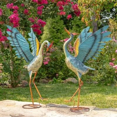 Zaer Ltd Set of 2 Small Iron Dancing Cranes