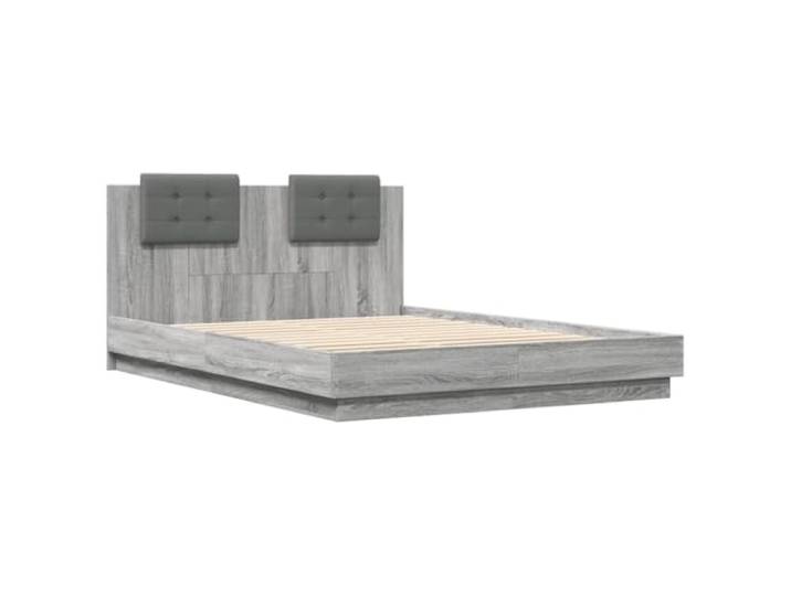 KTHLBRH Bettgestell Kopfteil Grau Sonoma 120 x 200 cm Holz mehrschichtig Lattenrost inklusive, weicher Schaumstoff, Rückenstütze, Schlafzimmer