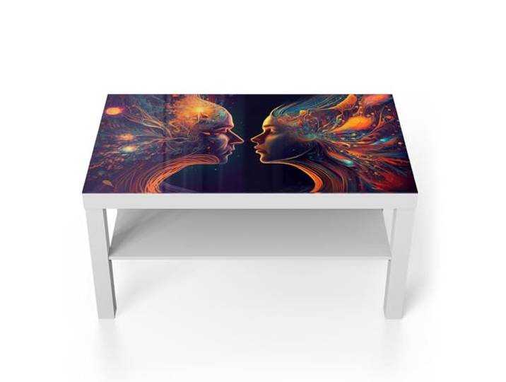 DEQORI Glastisch weiß groß 90x50 cm Motiv Kosmische Geistesreise ausgefallener Beistelltisch aus Glas Hochglanz Couchtisch fürs Wohnzimmer moderner Couch Tisch mit Design